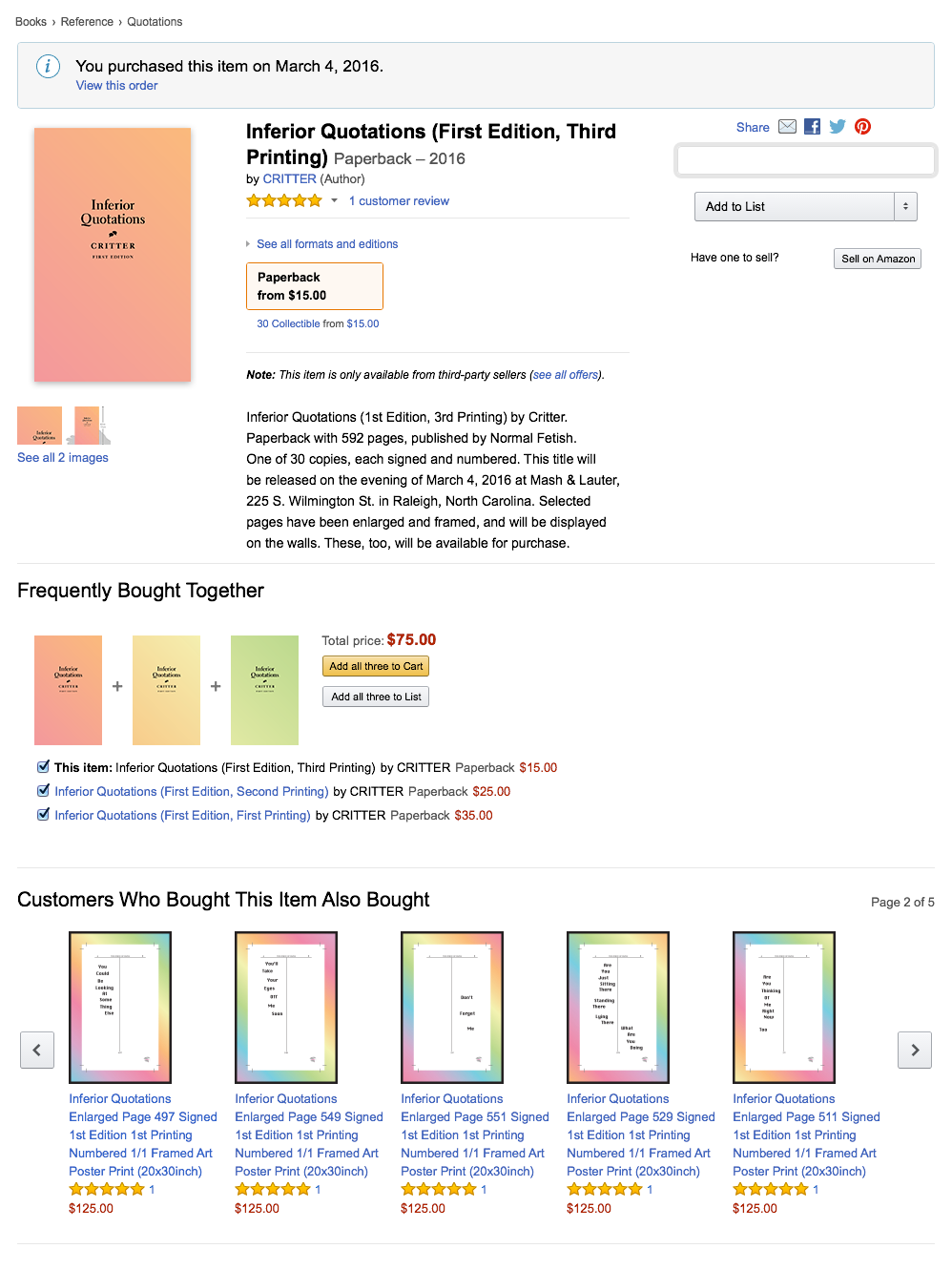 You purchased this item on March 4, 2016.